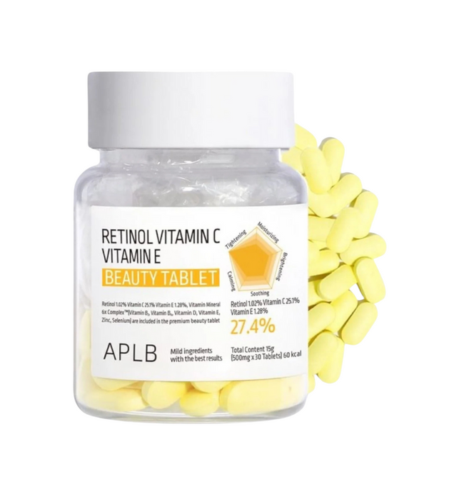 Retinol Vitamin C Vitamin E Beauty Tablet - 500 mg x 30 Tablets