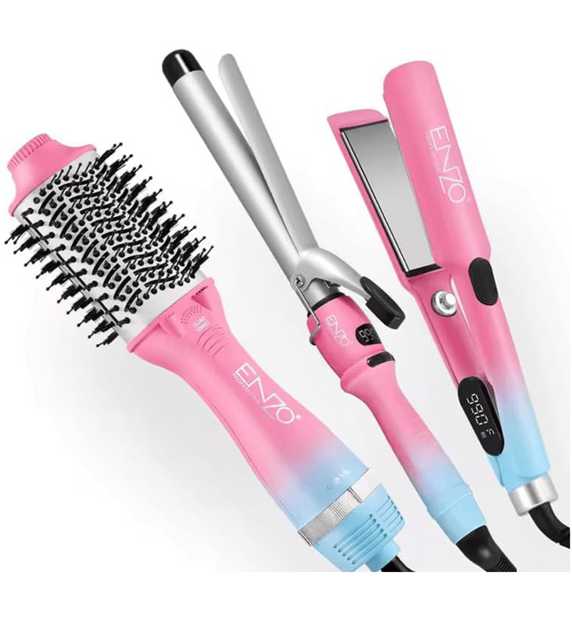 ENZO EN-3312 Hair Styling Pack  Professional Straightener, Curler & Volumizer for Smooth, Sleek Hair  Intl Version