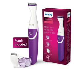 PHILIPS Essential Bikini Trimmer. Trim. Shave & Style. Mini Shaving Head Included. Portable. Battery, Brt38315, Whitepurple