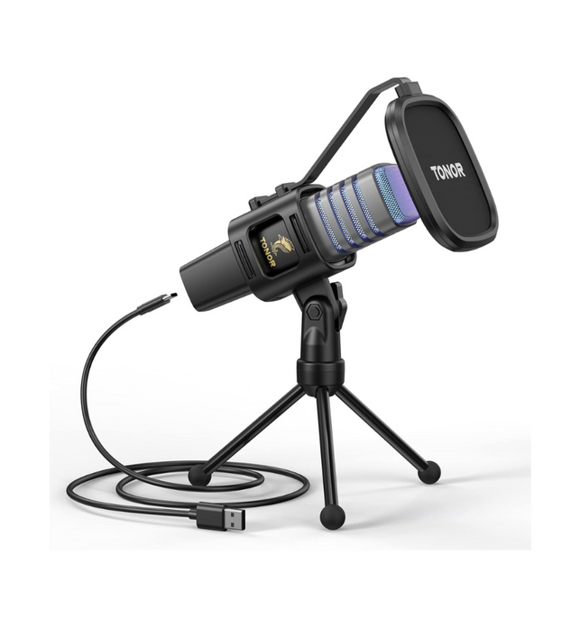 TONOR Gaming USB Microphone PC RGB Microphone Streaming Podcast Studio Cardioid Condenser Mic Sets with Microphone Stand for Game, YouTube, Conference, Singing, Microphone for PS4 PS5, TC30