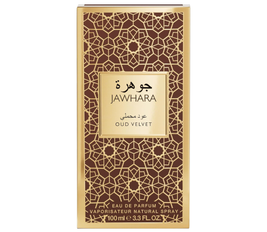 Jawhara Collection Oud Velvet Unisex Eau de Parfum, Woody Ambery Fragrance, With Saffron, Oud Wood & Vanilla Accords, 3.3oz