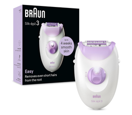 Braun Silk-épil 3 SE 3-000 Epilator, Removes Even Short Hairs From The Root, 20 MicroGrip Tweezers, Non-Stop Corded Epilator, Smart Light, Hair Removal Device - White