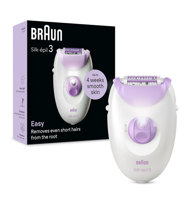 Braun Silk-épil 3 SE 3-000 Epilator, Removes Even Short Hairs From The Root, 20 MicroGrip Tweezers, Non-Stop Corded Epilator, Smart Light, Hair Removal Device - White
