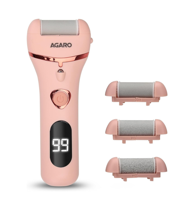 AGARO Callus Remover with 3 Interchangeable Head Rollers, Electronic Foot Scrubber For Callus & Dead Skin Removal, Pedicure Device, 2 Speed, Rechargeable Foot Care, Waterproof, CR1727, Pink
