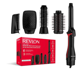 Revlon One Step Blow-Dry Multi Air Styler 5 in 1 Dryer, 360 Vented AirFlow Curler, Volumiser Oval Brush, Paddle Brush, Round Brush, Root-Drying Concentrator - 4 Heat Settings RVDR5371 - Black