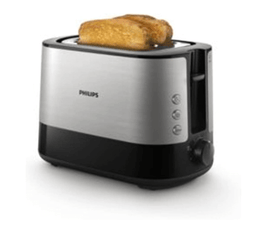 Philips Toaster Viva Collection - 2 Extra Wide Slots, 7 Browning Levels, Built-in Bun Warmer, Auto-Shut, Cancel Button, Defrost Function, Metal/Black - HD2637/91