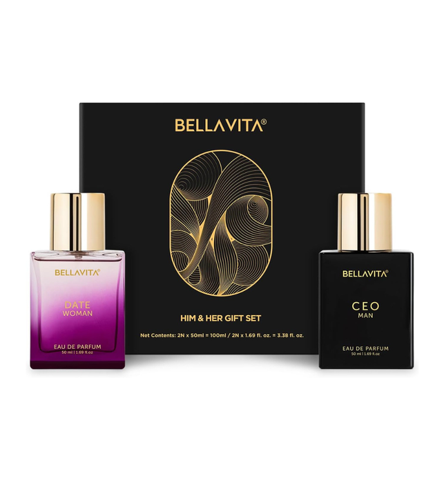 Bella Vita Luxury Ceo Man & Date Woman Liquid Eau De Parfum Perfume Gift Set 2X50Ml For Men And Women With Lemon, Lavender, Pink Pepper|Floral, Fruity, Woody Long Lasting Edp Fragrance Scent