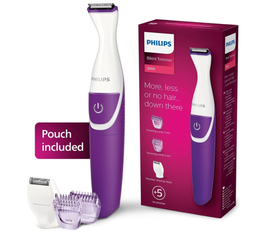 PHILIPS Essential Bikini Trimmer. Trim. Shave & Style. Mini Shaving Head Included. Portable. Battery, Brt38315, Whitepurple