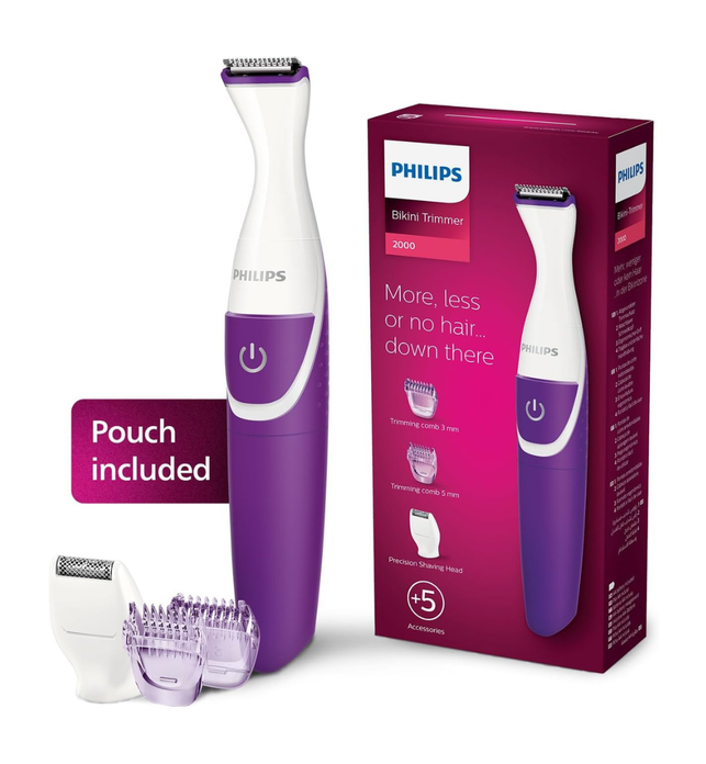 PHILIPS Essential Bikini Trimmer. Trim. Shave & Style. Mini Shaving Head Included. Portable. Battery, Brt38315, Whitepurple