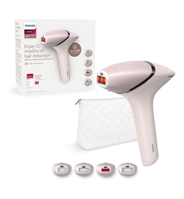 Philips Lumea 9000 Series Pulsed Light Epilator with SenseIQ Technology, 4 Tips for Body, Face, Bikini and Armpits, Cordless Use (Model BRI957/00)