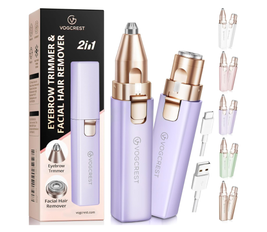 Rechargeable Facial Hair Remover for Women: 2 in 1 Electric Eyebrow and Facial Hair Remover - Suitable for Middle-aged Women’s Eyebrow, Chin, and Cheek Trimming - with Built-in LED Light(Purple)