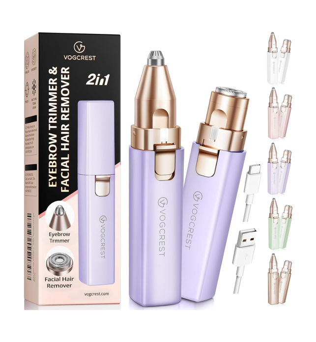Rechargeable Facial Hair Remover for Women: 2 in 1 Electric Eyebrow and Facial Hair Remover - Suitable for Middle-aged Women’s Eyebrow, Chin, and Cheek Trimming - with Built-in LED Light(Purple)