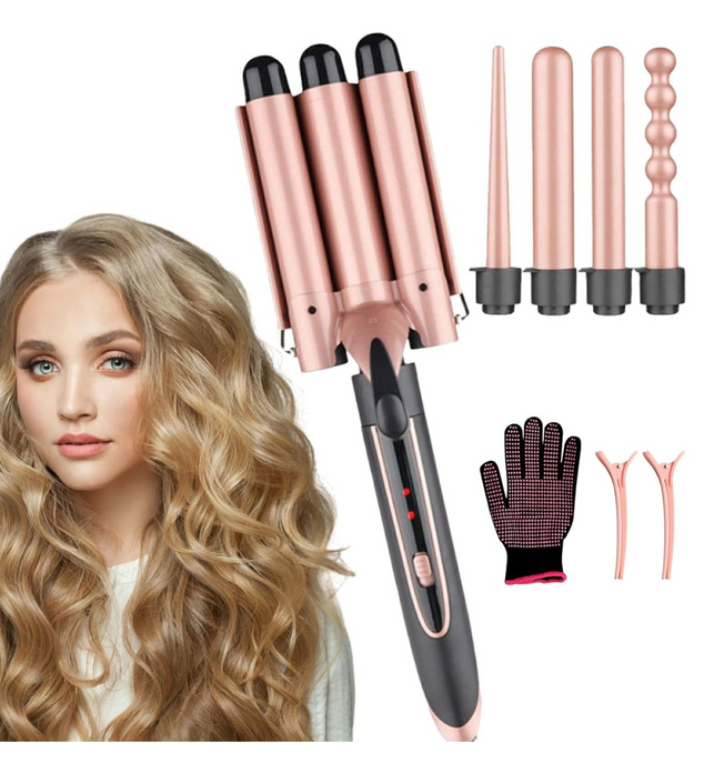 Rosy Forth Hair Curling Iron, Professional Curling Wand Set, 5 in 1 Hair Curler with 5 Interchangeable Curling Wand Ceramic Barrel, and 2 Temperature Adjustments, Heat Protective Glove & 2 Clips