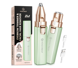 Portable Eyebrow Trimmer & Facial Hair Removal for Women, Rechargeable 2 in 1 Hair Remover and Eyebrow Razor, Eyebrow Lips Body Facial Hair Remover for Women with Built-in LED Light (Green)