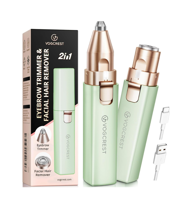 Portable Eyebrow Trimmer & Facial Hair Removal for Women, Rechargeable 2 in 1 Hair Remover and Eyebrow Razor, Eyebrow Lips Body Facial Hair Remover for Women with Built-in LED Light (Green)