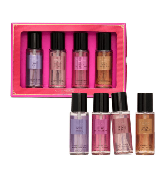 Victoria's Secret Fragrance Mist Collection 4 Piece Mini Mist Gift Set, Assorted Scents, Gift Set for Women
