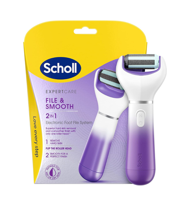 Scholl ExpertCare 2-in-1 File & Smooth. Dual Speed Pedi Electric Foot File for Hard Skin and Callus Removal. Batteries Included