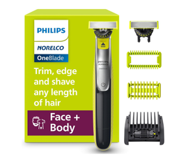 Philips Norelco OneBlade 360 Face + Body Hybrid Electric Trimmer and Shaver, QP2834/70, Black