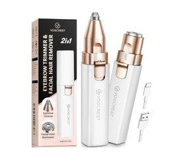 VG VOGCREST Eyebrow - Facial Hair Remover Women: Electric Portable 2 in 1 Face Shaver and Eyebrow Trimmer - Rechargeable Eyebrow Lips Body Facial Hair Removal for Women with Built-in LED Light (White)