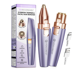 Rechargeable Eyebrow Trimmer & Facial Hair Remover for Women, 2 IN 1 Eyebrow Razor and Flawless Hair Remover, Eyebrow Lips Nose Body Facial Hair Removal for Women with Built-in LED Light (Purple)