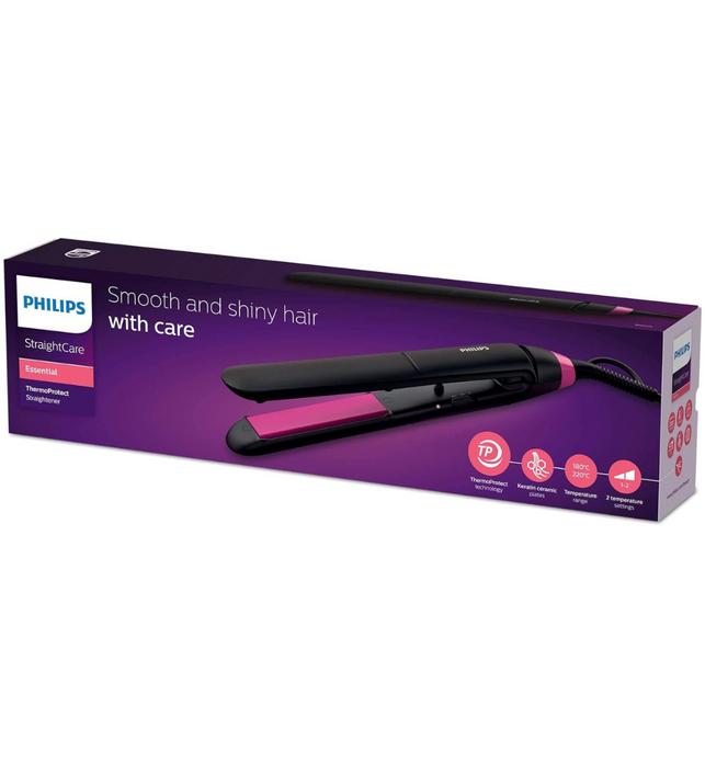 Philips StraightCare Essential ThermoProtect straightener. 2 temperature settings. Temperature range up to 220°C. 3 pin, BHS375/03.