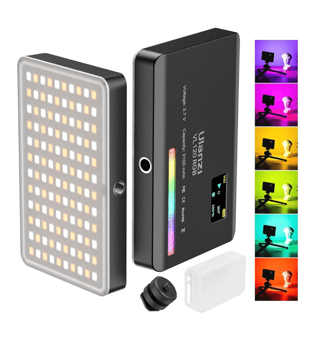 ULANZI VL120 RGB LED Video Light, 360° Full Color Portable Camera Light, CRI 95+ 2500-9000K Dimmable Panel Lamp w LCD, 3100mAh Rechargeable DSLR Lighting for Vlogging, Photography, Video Conference