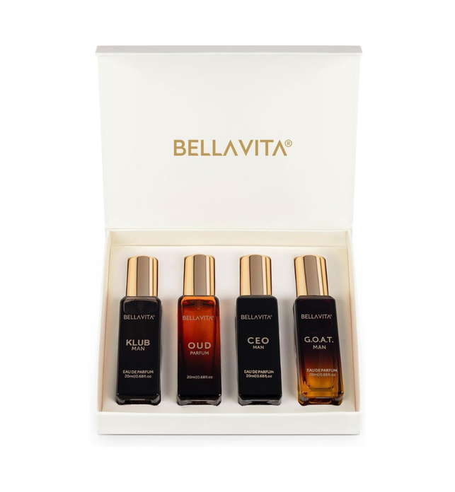BellaVita Luxury Perfume Gift Set for Men | Includes CEO Man, KLUB, OUD, GOAT, Perfumes | Woody, Citrusy and Dominating Long Lasting Mens Perfume Set | Oud Perfume for Men | Luxury Collection Perfumes