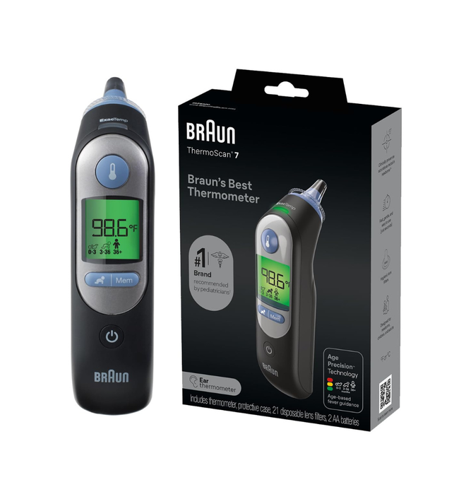 Braun ThermoScan 7 – IRT6520 B Digital Ear Thermometer for Adults, Babies, Toddlers and Kids – Fast, Gentle, and Accurate Results - Black
