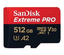 SanDisk 512GB Extreme Pro microSD UHS I Card for 4K Video on Smartphones, Action Cams & Drones 200MB/s Read, 140MB/s Write, SDSQXCD 512G GN6MA, Red/Black