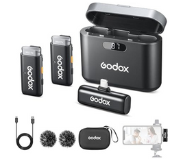 GODOX WES1 Kit2 Wireless Lavalier Microphone for iPhone, MFi Certified, Plug and Play, Noise Cancelling Lapel Mic with 656ft Transmission, Compatible with iPhone, iPad, for Vlogs/Interviews/Live