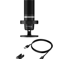 HyperX DuoCast RGB USB Condenser Microphone for PC, PS5, PS4, Mac, Low profile Shock Mount, Cardioid, Omnidirectional, Pop Filter, Black, 4P5E2AA