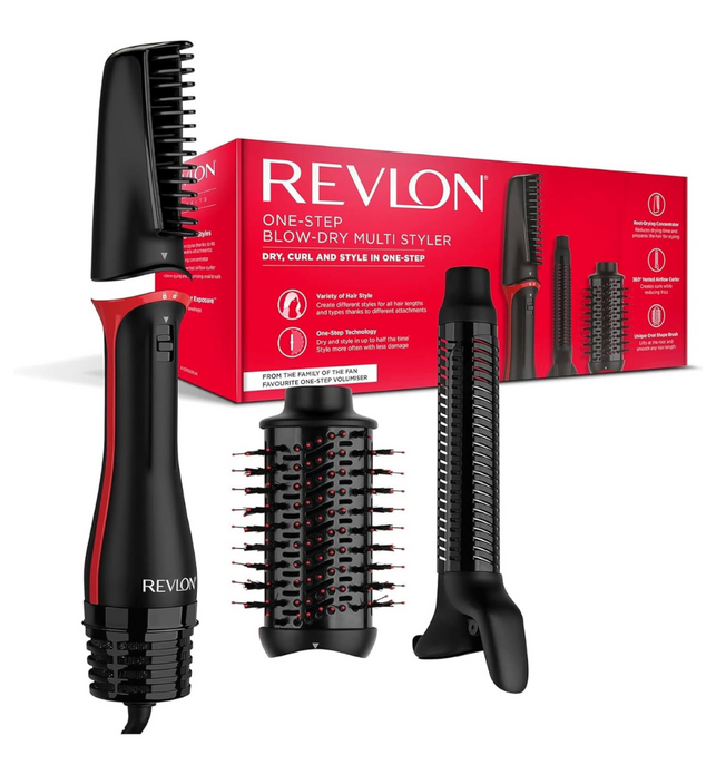 Revlon One Step Blow-Dry Multi Styler - 3 in 1 Dry, Curl and Volumizer with 3 Attachments - Detachable Head, Curler, Dryer, Styler, 4 Settings - 360 Airflow curler - RVDR5333 Black