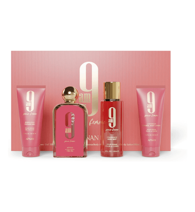 Afnan Gift Set 9 AM Femme Eau De Perfume 100 ML+Shower Gel 100 ML+Body Lotion100 ML+Body mist |Gift Set For Women