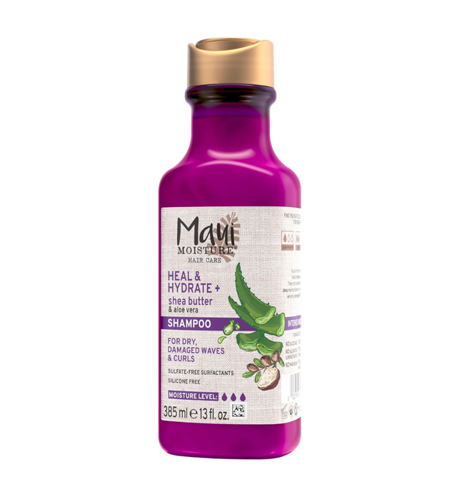 Maui Moisture Heal & Hydrate + Shea Butter Shampoo, 13 Ounce, Sulfate Free Shampoo With Shea Butter And Coconut Oil, For Softer Feeling Hair With Less Visible Split Ends