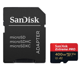 SanDisk 400GB Extreme PRO microSDXC card + SD adapter + RescuePro Deluxe, up to 200 MB/s, with A2 App Performance, for smartphones, action cameras or drones UHS-I Class 10 U3 V30