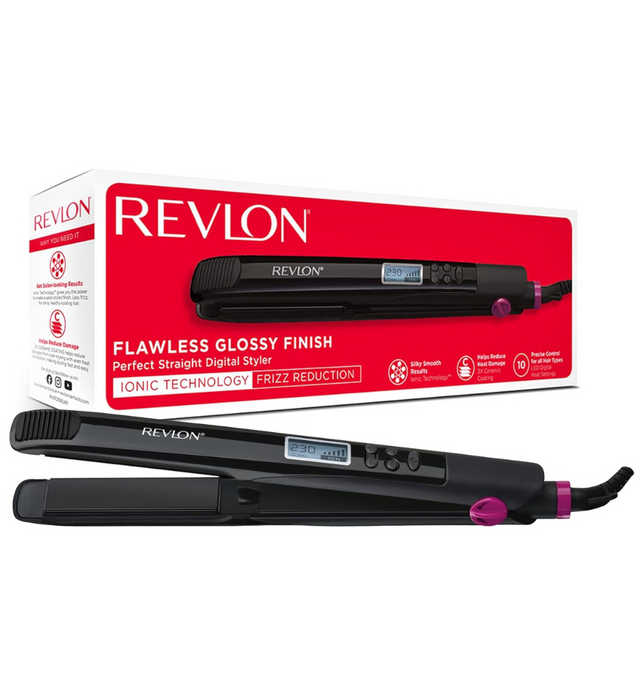 Revlon RVST2165 Flawless Glossy Finish Ionic Technology Digital Hair Straightener, One Size  Black