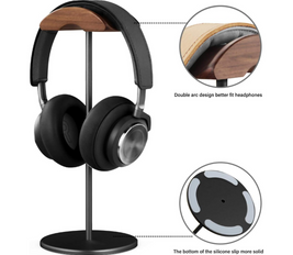 QinCoon Walnut Wood and Aluminum Headset Stand (Black)