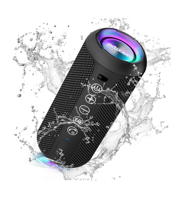 Ortizan Portable Bluetooth Speakers, IPX7 Waterproof Wireless Speaker with 24W Loud Stereo Sound, Outdoor Speaker with Bluetooth 5.3, Deep Bass, RGB Lights, Dual Pairing, 30H Playtime for Home, Party