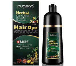 Augeas Black Hair Dye Shampoo for Gray Hair Augeo Instant Hair Color Shampoo 3 in 1 for Women and Men, Herbal Ingredients 100% Grey Hair Coverage 500ml (Black, 500)