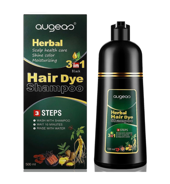 Augeas Black Hair Dye Shampoo for Gray Hair Augeo Instant Hair Color Shampoo 3 in 1 for Women and Men, Herbal Ingredients 100% Grey Hair Coverage 500ml (Black, 500)