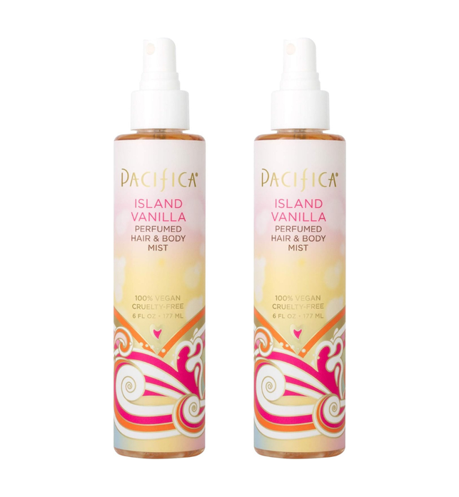 Pacifica Beauty, Island Vanilla All Natural Hair and Body Mist Spray, 100% Vegan, Cruelty & Phthalate & Paraben-Free, Clean Fragrance, 12 Fl Oz, Pack of 2