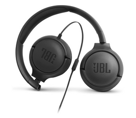 JBL Tune 500 Wired On-Ear Headphones, Deep JBL Pure Bass Sound, 1-Button Remote/Mic, Lightweight and Foldable Design, Tangle-Free Flat Cable, Voice Assistant - Black, JBLT500BLK, Medium