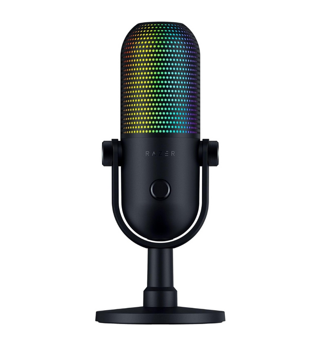 Razer Seiren V3 Chroma RGB USB Microphone, Stream & Game Reactive Lighting, Tap-to-Mute Sensor, Condenser Mic, Digital Gain Limiter & Shock Absorber, PC, Discord, OBS Studio, XSplit  Black