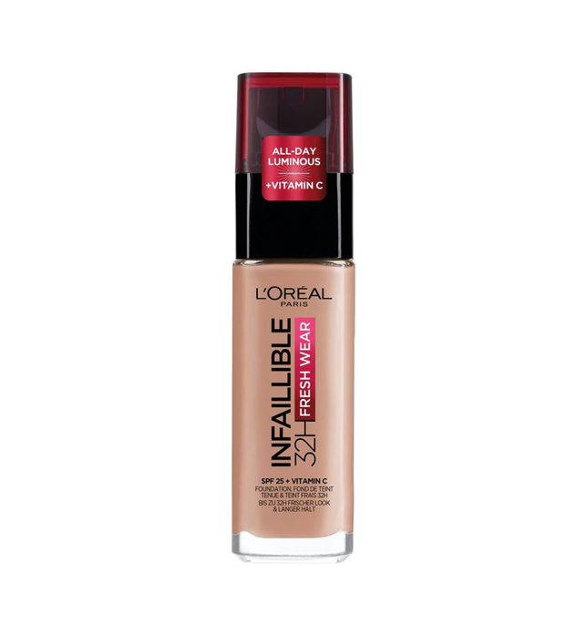 L’Oréal Paris Infallible 32H Fresh Wear Foundation, Full-coverage, Longwear, Weightless Smooth Finish, Water-proof and Transfer-proof, with Vitamin C + SPF 25, 60 Rose Ivory