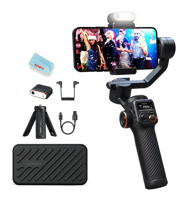 Hohem iSteady M6 Kit Smartphone Gimbal Stabilizer 3-Axis with Magnetic Fill Light/AI Tracking Sensor for iPhone Android with 0.91-inch OLED Display Max Payload 400g 2023 Upgraded