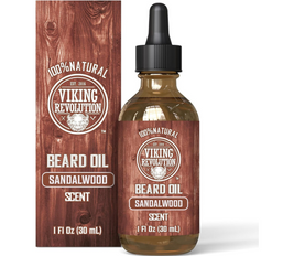 Viking Revolution Beard Oil Conditioner - All Natural Sandalwood Scent with Argan & Jojoba Oils  Softens & Strengthens Beards and Mustaches for Men (Sandalwood, 1 Pack)