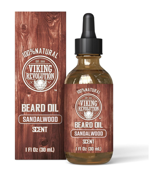 Viking Revolution Beard Oil Conditioner - All Natural Sandalwood Scent with Argan & Jojoba Oils  Softens & Strengthens Beards and Mustaches for Men (Sandalwood, 1 Pack)