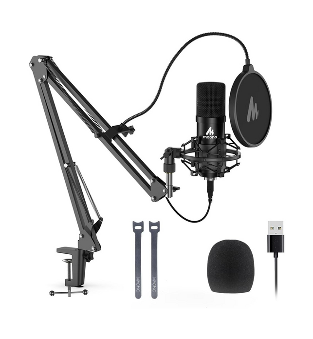 MAONO USB Microphone Kit 192KHZ/24BIT Plug & Play AU-A04 USB Computer Cardioid Mic Podcast Condenser Microphone with Professional Sound Chipset for PC Karaoke, YouTube, Gaming Recording