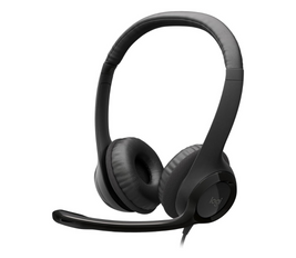 Logitech H390 Wired Headset for PC/Laptop, Stereo Headphones with Noise Cancelling Microphone, USB-A, In-Line Controls, Works with Chromebook - Black