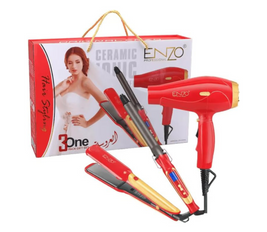 ENZO EN-6305A Professional 3-in-1 Hair Styling Package 1845 W 45W/55W-Includes High-Power Hair Dryer, Ceramic Straightener, and Curling Iron -Intl Version